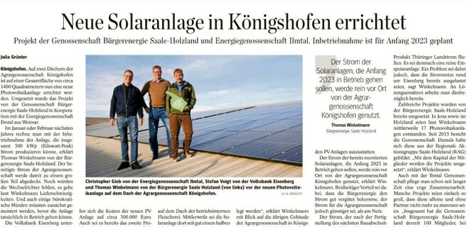 Neue genossenschaftliche Solaranlage in Königshofen errichtet